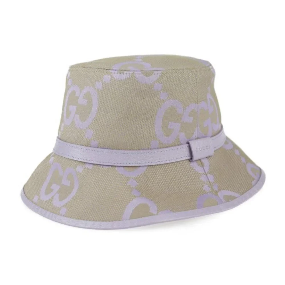 Gucci Bucket Hat Canvas Leather Beige Light Purple Jumbo GG Hat - Picture 2 of 8